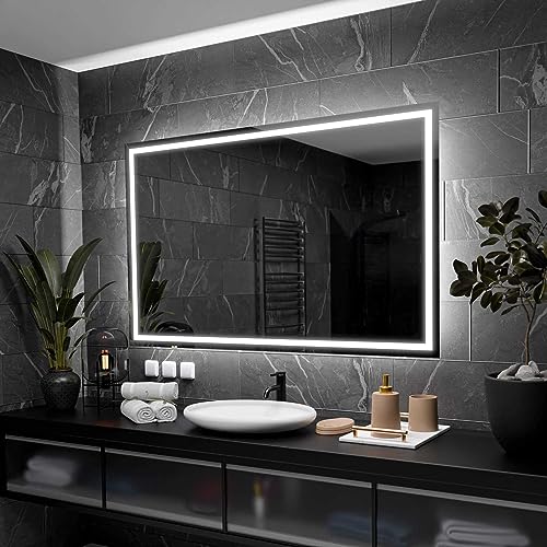 Alasta Atlanta Badspiegel mit Beleuchtung 90x70 cm - Anpassbarer Bad Spiegel - Ihrer Wahl Kosmetikspiegel mit Beleuchtung und Spiegelheizung - Wählbare Lichtfarbe von Alasta