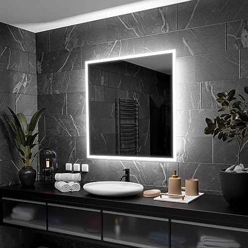 Alasta Boston Badspiegel mit Beleuchtung 80x80 cm - Anpassbarer Bad Spiegel - Ihrer Wahl Kosmetikspiegel mit Beleuchtung und Spiegelheizung - Wählbare Lichtfarbe von Alasta