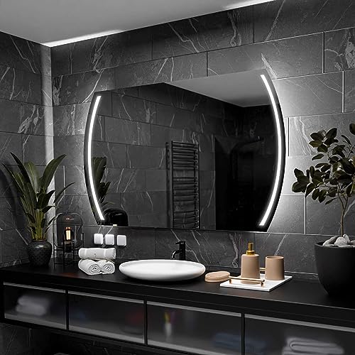 Alasta Cairo Runder Spiegel 140x80 cm - Badspiegel mit Beleuchtung, Ihrer Wahl - Kosmetikspiegel mit Beleuchtung, Anpassbare Lichtfarbe und Spiegelheizung von Alasta