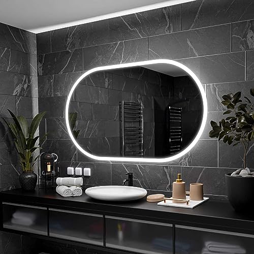 Alasta Hamburg Runder Spiegel 150x60 cm - Badspiegel mit Beleuchtung, Ihrer Wahl - Kosmetikspiegel mit Beleuchtung, Anpassbare Lichtfarbe und Spiegelheizung von Alasta