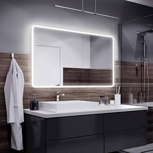 Alasta Osaka Badezimmer Spiegel mit Beleuchtung LED Badspiegel Wandspiegel Badezimmerspiegel mit Beleuchtung Spiegel mit Licht Rechteckspiegel KaltWeiß 90x60 cm von Alasta
