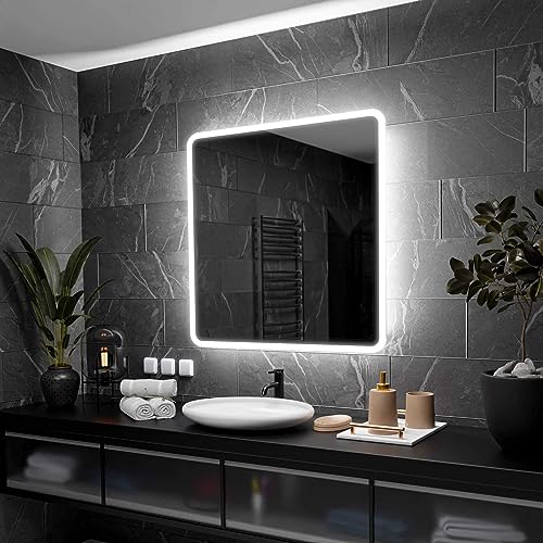 Alasta Osaka Badspiegel mit Beleuchtung 80x80 cm - Anpassbarer Bad Spiegel - Ihrer Wahl Kosmetikspiegel mit Beleuchtung und Spiegelheizung - Wählbare Lichtfarbe von Alasta