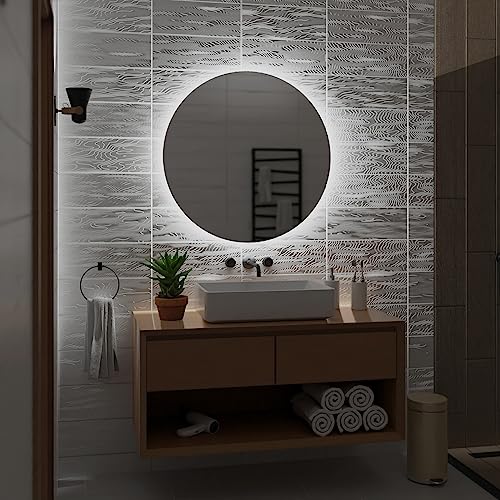 Alasta Spiegel - Bali Runder Badspiegel 120cm mit LED Beleuchtung - LED Farbe Weiß Kalt - Wandspiegel mit LED Beleuchtung von Alasta