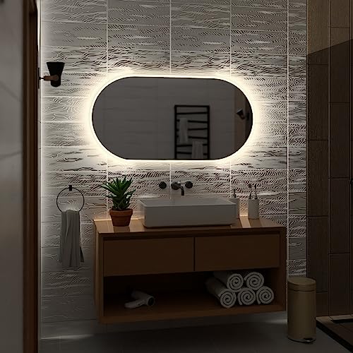 Alasta Spiegel | Hamburg Badspiegel 160x80cm mit LED Beleuchtung | LED Farbe Neutralweiß | Design Badezimmerspiegel von Alasta