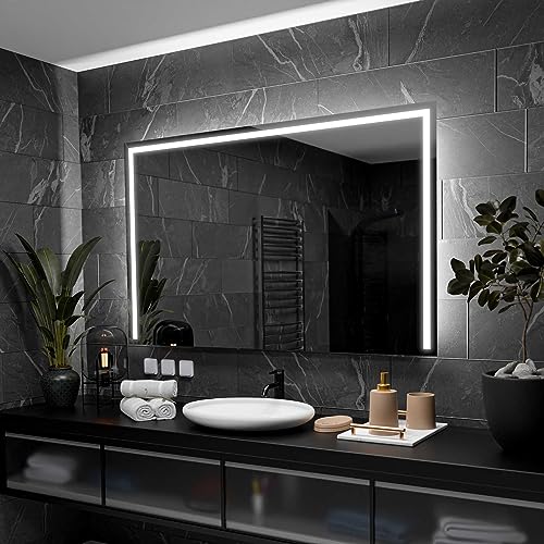Alasta Sydney Badspiegel mit Beleuchtung 100x60 cm - Anpassbarer Bad Spiegel - Ihrer Wahl Kosmetikspiegel mit Beleuchtung und Spiegelheizung - Wählbare Lichtfarbe von Alasta