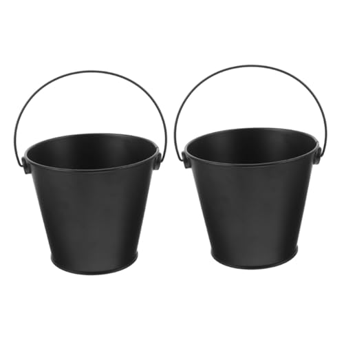 Alasum 2 Stück Kleiner Schwarzer Metalleimer Grill Tropfschale Fettauffangbehälter Hitzebeständig Vielseitig für Kamin Grill Feuerstelle und Küche von Alasum