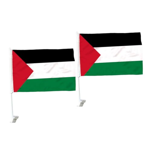 Alasum 2 Stück Palästina Flagge Auto Fenster Polyester Langlebig Leicht mit Flaggenstab Einfache Leuchtende Farben Wetterfest für Paraden Festivals Veranstaltungen von Alasum