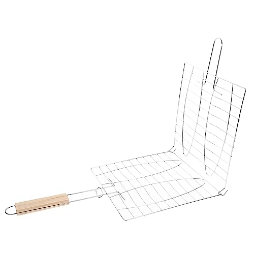 Alasum BBQ Fischkorb Grillzubehör mit Holzgriff Grill Clip für Gleichmäßiges Garen für Fisch und Gemüse Robustes Design für Outdoor Grillen von Alasum