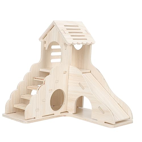 Alasum Hamster Versteckhaus aus Holz mit Rutsche Kreatives Hamster für und Spiel Eignet für Zwerghamster und Chinchillas Leicht zu Reinigen und Vielseitig Einsetzbar von Alasum