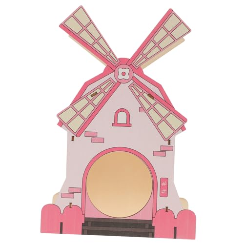 Alasum Hamsterhaus Holz Windmühle Kleintier Holzhaus Innenbereich Robustes Versteck für Zwerghamster und Hamster Kleintierzubehör Käfig Zubehör Rosa von Alasum