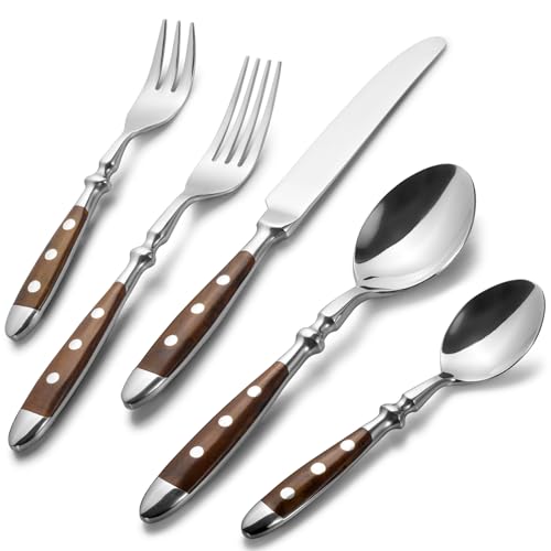 Alata Besteck Set für 6 Personen - Rustikales Tafelbesteck Set aus Edelstahl mit Braunen Griffen - Geschmiedet und Schwer - 30-teilig - Serie Berlin von Alata
