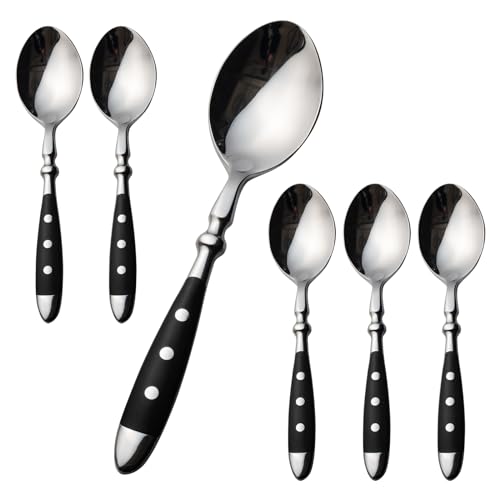 Alata Suppenlöffel 6 Stück, Edelstahl Esslöffel, Esslöffel, Schwarzen Griffen，Spiegelpoliert Tafellöffel，Löffel Besteck für Zuhause, Restaurant, Hotel, Täglicher Gebrauch，Serie Berlin von Alata