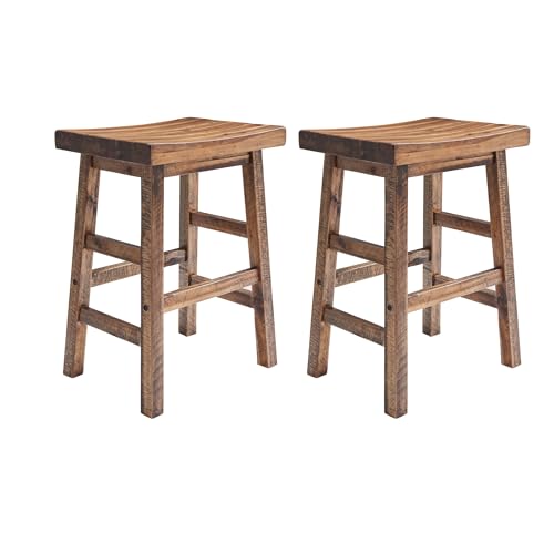 Alaterre Furniture Durango 66 cm industrielle Holzhocker mit Thekenhöhe – Set mit 2 rustikalen Sattelsitz-Barhockern – Vintage-Stil mit heller oder dunkler Lackierung für Kücheninsel oder Hausbar von Alaterre Furniture