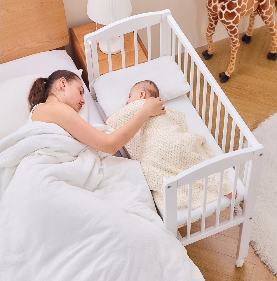 Alavya Home® Beistellbett 90x40 LEROY 2 in1 Baby Bett ab Geburt, optional mit Matratze, aus Kiefernholz 4-fach höhenverstellbare Qualität DIN EN716-1 für Baby von Alavya Home®