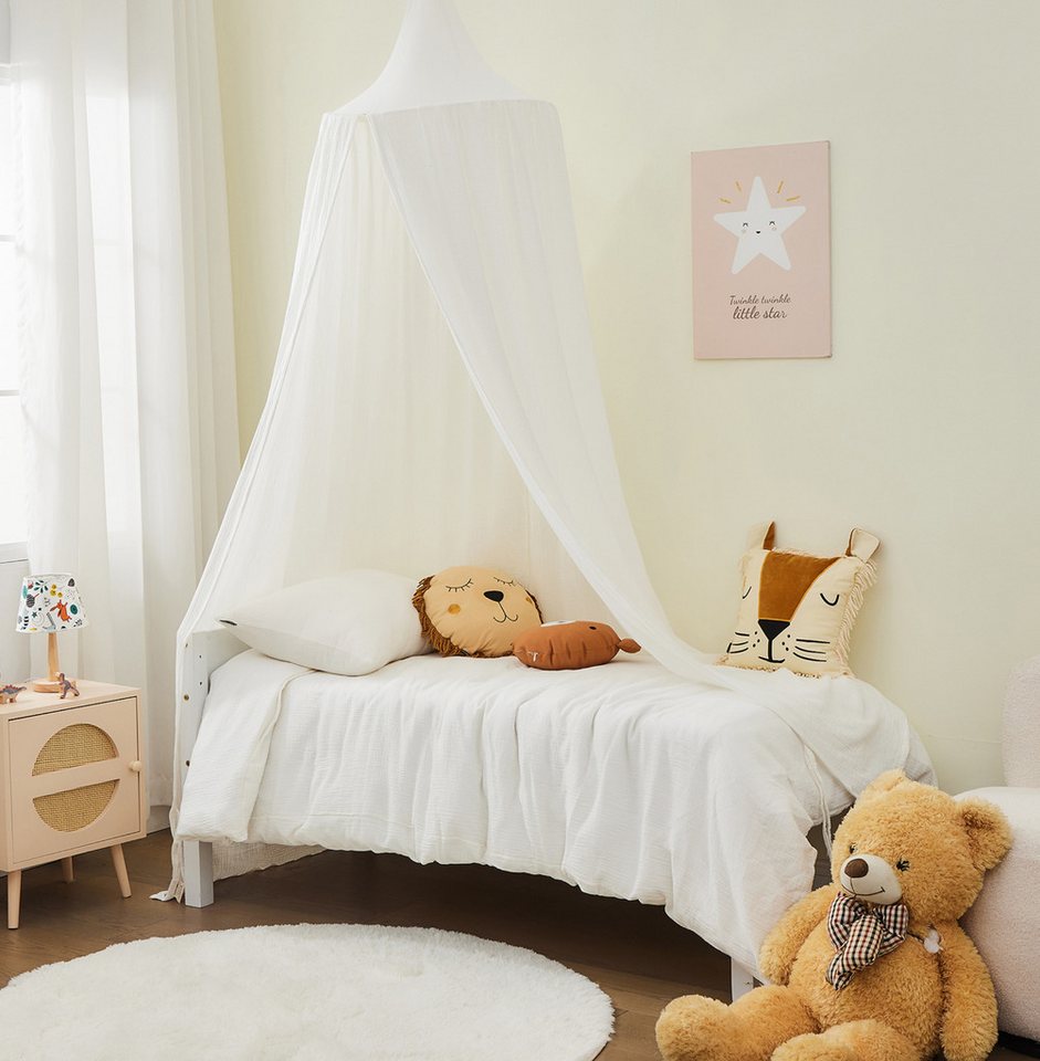 Alavya Home® Betthimmel Baldachin Kinderzimmer Bio-Baumwolle Musselin für Schlafzimmer (GOTS-Zertifiziert I Passt um Babybett, Kinderbett, Hausbett), Saumlänge ca. 250cm Moskitonetz Insektenschutz Kinder Spielzelte von Alavya Home®