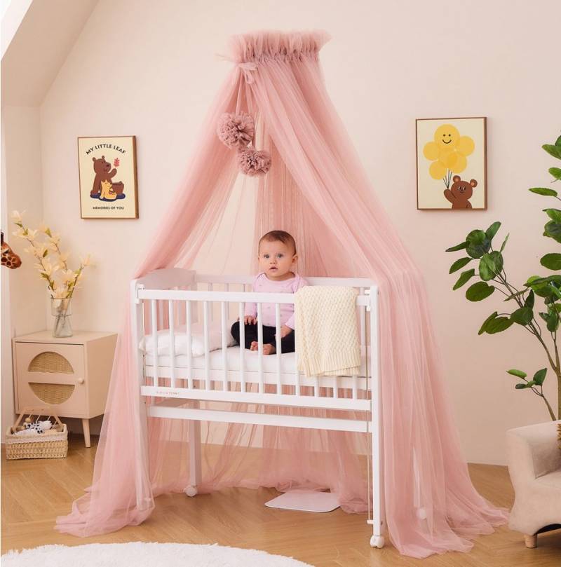Alavya Home® Betthimmel Moskitonetz mit 2 Bommeln und Himmelstange, 120cm lang, Babyzimmer Deko Schützt & Verzaubert Ihr Baby im Schlaf von Alavya Home®