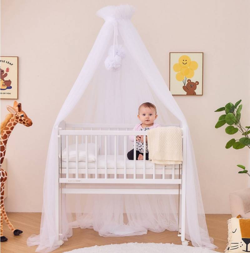 Alavya Home® Betthimmel Moskitonetz mit 2 Bommeln und Himmelstange, 120cm lang, Babyzimmer Deko Schützt & Verzaubert Ihr Baby im Schlaf von Alavya Home®