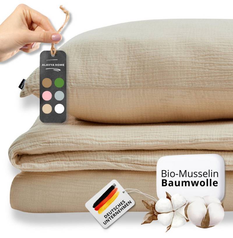 Alavya Home® Bettwäsche Musselin GOTS zertifiziert, 100% Bio-Baumwolle, 2 teilig, Bettbezug-Set Bettwäsche 135x200 Hypoallergen & Atmungsaktiv von Alavya Home®