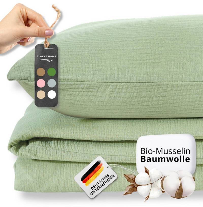 Alavya Home® Bettwäsche Musselin GOTS zertifiziert, 100% Bio-Baumwolle, 2 teilig, Bettbezug-Set Bettwäsche 135x200 Hypoallergen & Atmungsaktiv von Alavya Home®