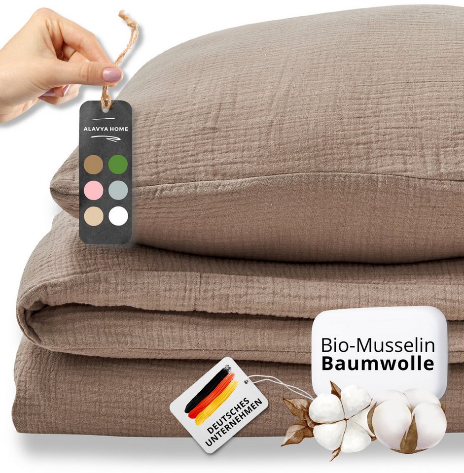 Alavya Home® Bettwäsche Musselin GOTS zertifiziert, 100% Bio-Baumwolle, 2 teilig, Bettbezug-Set Bettwäsche 135x200 Hypoallergen & Atmungsaktiv von Alavya Home®