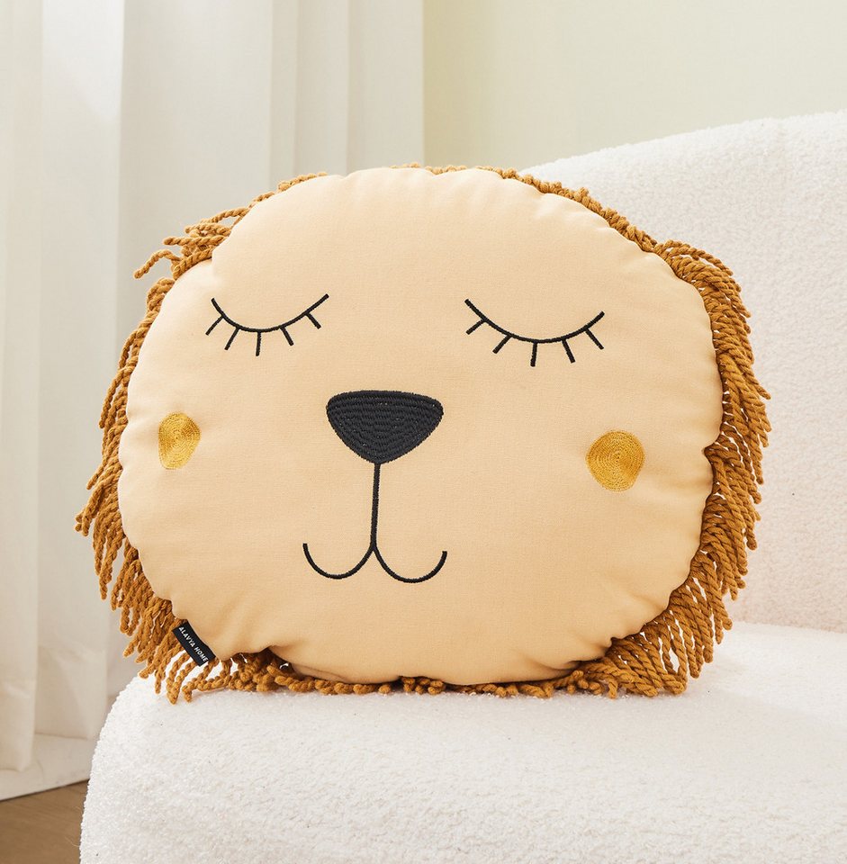 Alavya Home® Dekokissen Kinderkissen Löwe - D35 cm Kuschelkissen Kinder Flauschig mit Füllung, Kinderkissen Zierkissen für Babyzimmer Kinderzimmer Deko - 35 x 35 cm von Alavya Home®