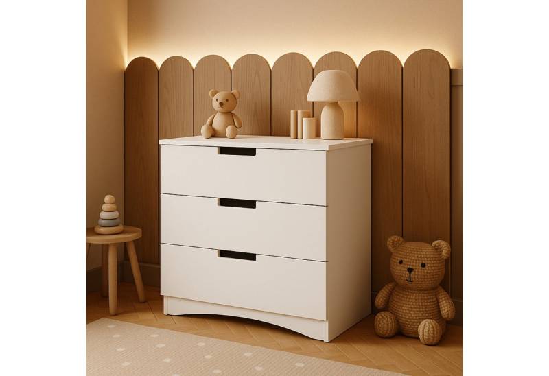 Alavya Home® Kommode NOA Sideboard 80 cm breit Holz Schrank mit 3 Schubladen, Kinderzimmer Kommode Weiß Holz Schubladen Stauraum Organizer von Alavya Home®