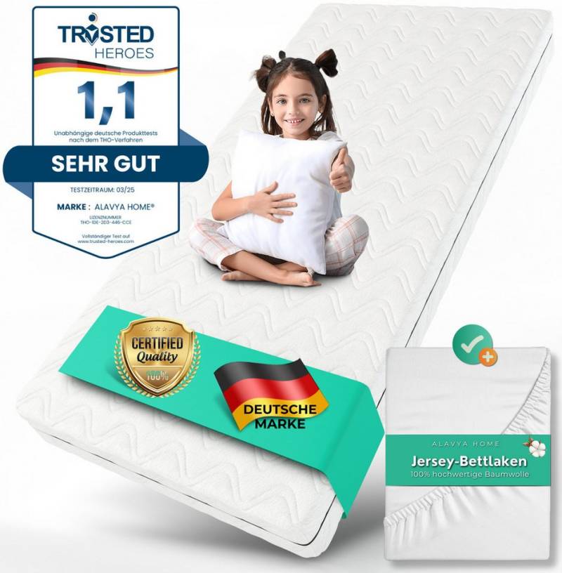 Kindermatratze COZY I Das Beste für Babys und Kinder I BESTSELLER!, Alavya Home®, 10 cm hoch, (Babymatratze 60x120 cm mit Spannbettlaken aus 100% Baumwolle,CertiPUR zertifizierter Härtegrad H2 Kaltschaum mit waschbarem Bezug,hochwertige Matratze für Babybett,Kindermatratze 120x60 Kaltschaummatratze), Made in Europe mit guter Luftzirkulation,ATMUNGSAKTIVE Baby Matratze von Alavya Home®