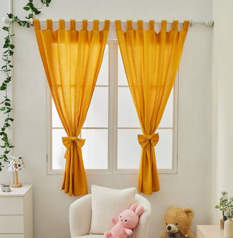 Alavya Home® Vorhang Alice PREMIUM Musselin Stoff, Schlaufen (2 St), Lichtschutz, 100% Bio-Baumwolle, Vorhänge 100 x 150 cm Kurz 2er-Set für Kinderzimmer von Alavya Home®