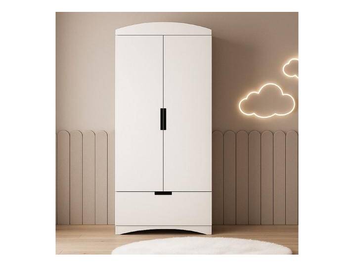 Alavya Home® Drehtürenschrank NOA Kinder Kleiderschrank Weiß lackiert Holz mit Schublade, Stange & Fächern 4 Böden, weiß von Alavya-Home