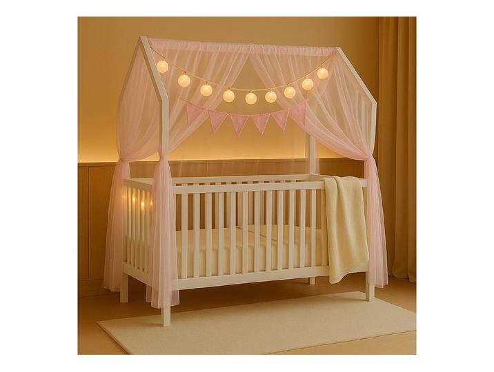 Alavya Home® Komplettbett ELLA 60x120 cm SET mit Deko & Lichterkette aus Massivholz Kiefer Weiß, rosa weiß, Weiß - Rosa Deko ohne Matratze von Alavya-Home