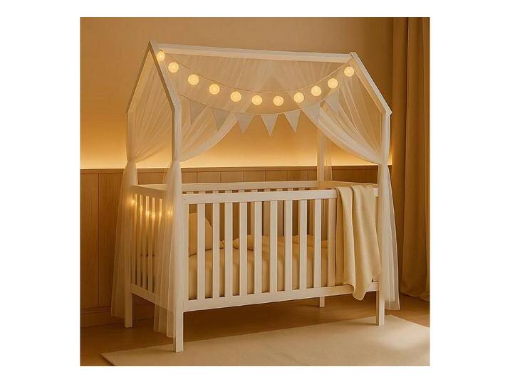 Alavya Home® Komplettbett ELLA 60x120 cm SET mit Deko & Lichterkette aus Massivholz Kiefer Weiß, weiß, Weiß - Weiß Deko + Matratze von Alavya-Home