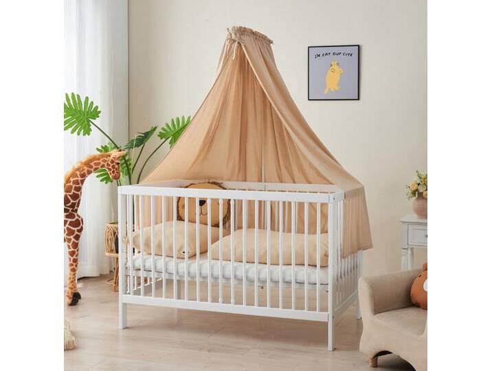 Alavya Home® Komplettbett TOBI 5-tlg.SET für Kleine Babys I 9-fach höhenverstellbarer EN 716-1, Babybett 60x120 mit Matratze und Himmel + Himmelstange aus Buchenholz von Alavya-Home