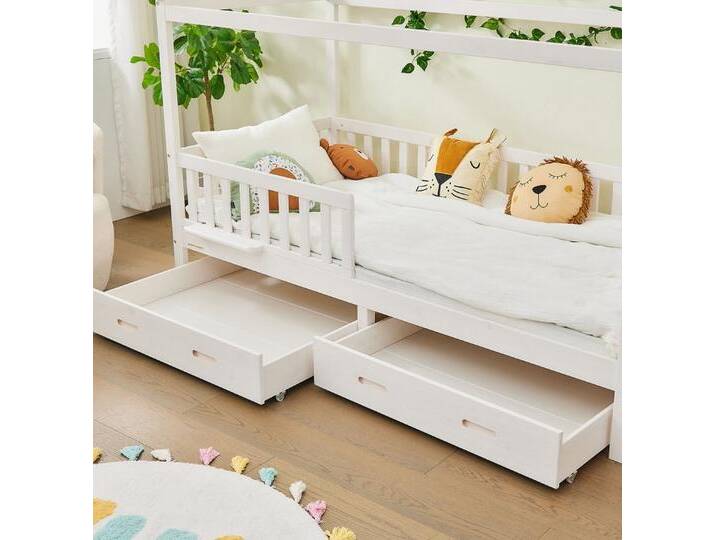 Alavya Home® Schubkasten SNOW aus Buche – FSC® 100% zertifiziert (Set, 2 St., 2er-Set), aus massiver Buchenholz auf Rollen für Kinderbett, weiß von Alavya-Home
