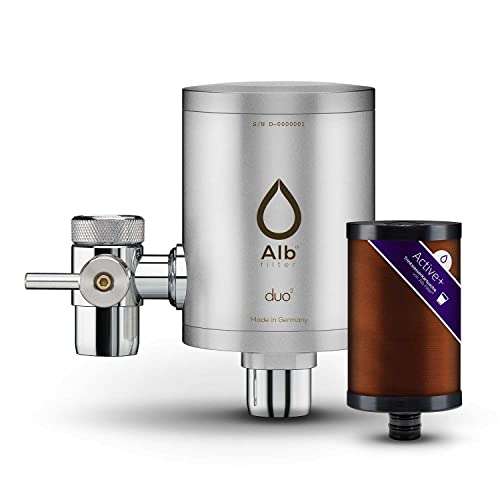 Alb Filter® Duo Active Plus+ Trinkwasserfilter | Wasserhahnfilter | Filtert Bakterien, Schadstoffe, Chlor, Pestizide, Mikroplastik. | Gehäuse und Kartusche | Made in Germany (Edelstahl Mattiert) von Alb Filter