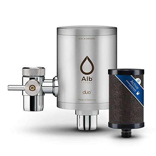 Alb Filter® Duo Active Trinkwasserfilter | Armatur Anschluss | Filtert Schadstoffe, Chlor, Blei, Pestizide, Mikroplastik | Set mit Gehäuse und Kartusche | Made in Germany (Edelstahl Mattiert) von Alb Filter