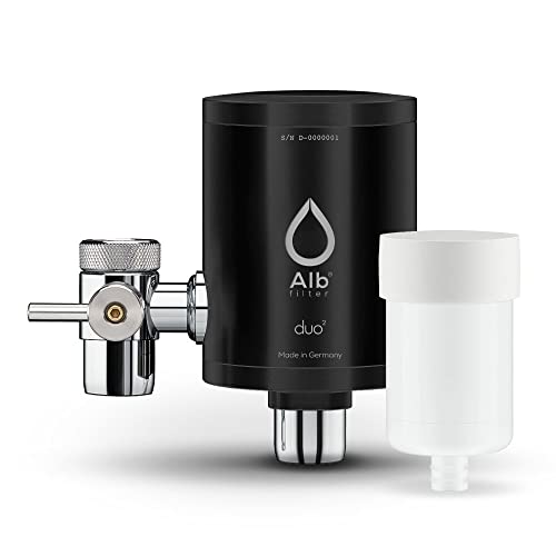 Alb Filter® Duo Nano Trinkwasserfilter | Armatur Anschluss | Gegen Mikrokeime wie E. coli, Legionellen uvm. | Set mit Gehäuse und Kartusche | Made in Germany Edelstahl Schwarz mit Vorfilter von Alb Filter