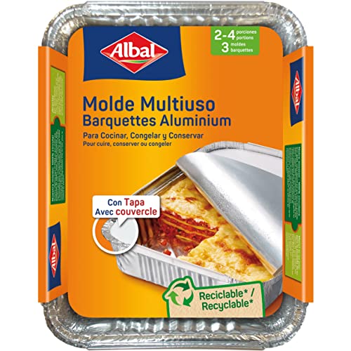 Philips Lighting Albal Aluminium, 22 x 17 x 3,5 cm, mit Deckel, Einweg, Backen, Einfrieren und Aufbewahren von Lebensmitteln, 2-4 Portionen, 3 Formen, 3 Stück, 3 Stück von Albal