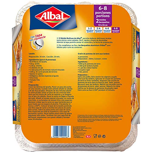 Albal Aluminiumformen 32 x 26 x 5 Zentimeter mit Deckel | Einweg | Braten, Einfrieren und Konservieren | 6-8 Portionen | 2 Formen, Aluminium, Silber, 32x26 cm (Paquete de 1) von Albal