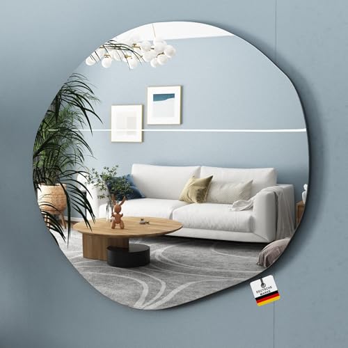 Albatros Designerspiegel Asymmetrisch 80 x 76 cm – Wandspiegel oder Türspiegel, Moderne organische Form – Spiegel Oval und Groß – Asymmetrischer Spiegel unförmig und Rahmenlos, Mirror Wall von Albatros International