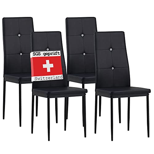 Albatros Esszimmerstühle 4er Set Diamond, Schwarz - Edler Diamant-Look, Kunstleder-Bezug, bequemer Polsterstuhl - Moderner Küchenstuhl, Stuhl Esszimmer oder Esstisch Stuhl von Albatros International