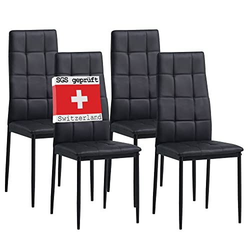 Albatros Esszimmerstühle 4er Set Rimini, Schwarz - Edles Italienisches Design, Kunstleder-Bezug, bequemer Polsterstuhl - Moderner Küchenstuhl, Stuhl Esszimmer oder Esstisch Stuhl von ALBATROS