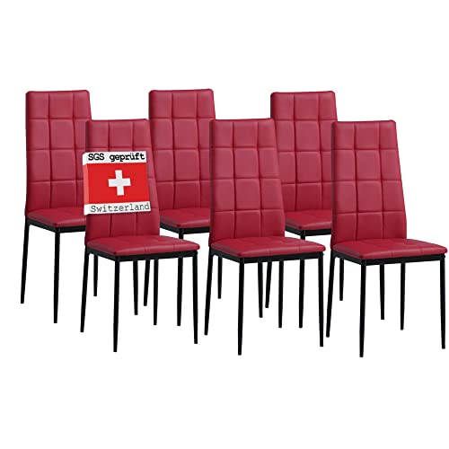 Albatros Esszimmerstühle 6er Set Rimini, Rot - Edles Italienisches Design, Kunstleder-Bezug, bequemer Polsterstuhl - Moderner Küchenstuhl, Stuhl Esszimmer oder Esstisch Stuhl von ALBATROS
