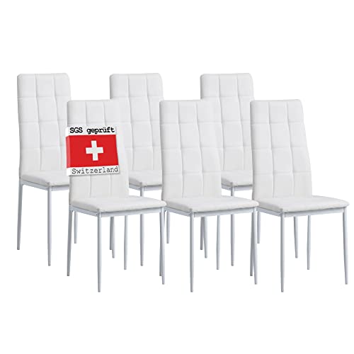 Albatros Esszimmerstühle 6er Set Rimini, Weiß - Edles Italienisches Design, Kunstleder-Bezug, bequemer Polsterstuhl - Moderner Küchenstuhl, Stuhl Esszimmer oder Esstisch Stuhl von ALBATROS