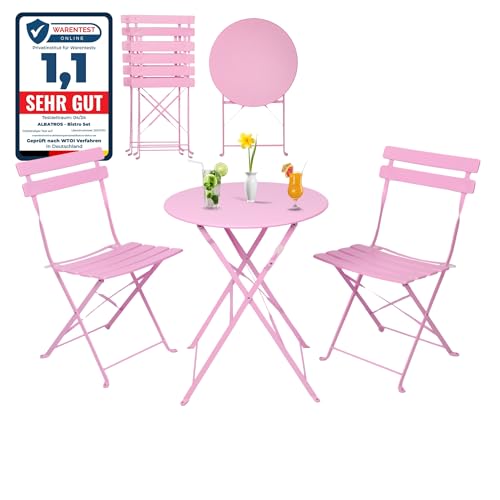 Albatros Bistroset 3-teilig Rosa – Bistrotisch mit 2 Stühlen – klappbare Stühle und Tisch aus robustem Metall – optimal als Balkonmöbel Set oder Gartenmöbel in modernem Design von Albatros International