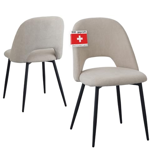 Albatros Esszimmerstühle mit Cord-Bezug 2er Set Silvi, Beige - Stilvolles Vintage Design, Cord-Bezug, SGS geprüfter Polsterstuhl - Moderner Küchenstuhl, Stuhl Esszimmer oder Esstisch Stuhl von Albatros International