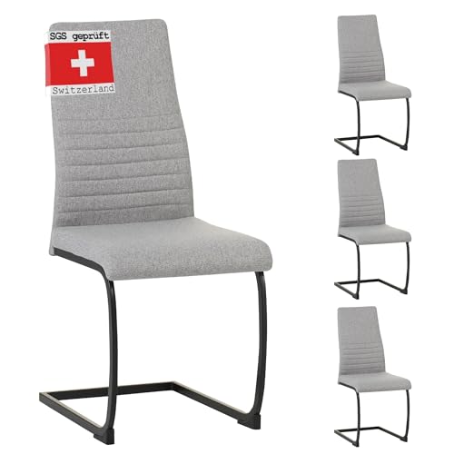 Albatros Freischwinger Stuhl TURANO 4er Set, Grau - Esszimmerstuhl Schwingstuhl mit Modernem Design, Stoff-Bezug, Dicke Polsterung - Küchenstuhl, Polster-Stuhl Esszimmer, Esstisch Stuhl von Albatros International