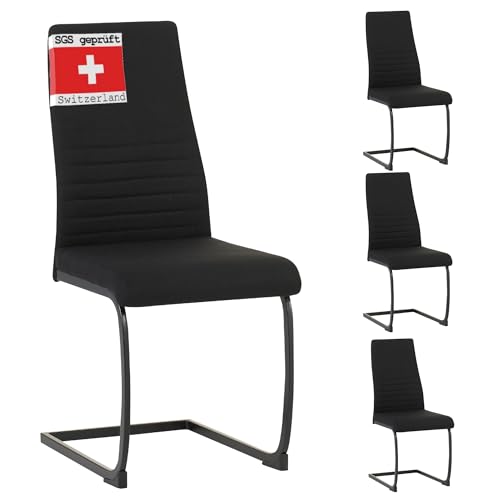 Albatros Freischwinger Stuhl TURANO 4er Set, Schwarz - Esszimmerstuhl Schwingstuhl mit Modernem Design, Stoff-Bezug, Dicke Polsterung - Küchenstuhl, Polster-Stuhl Esszimmer, Esstisch Stuhl von Albatros International