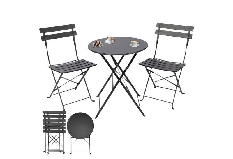 Albatros International Balkonset Bistroset3-teilig Schwarz Bistrotisch 2 Stühle und Tisch aus Metall, (optimal als Balkonmöbel Set oder Gartenmöbel in modernem Design, Schwarz), klappbare Stühle und Tisch aus robustem Metall von Albatros International