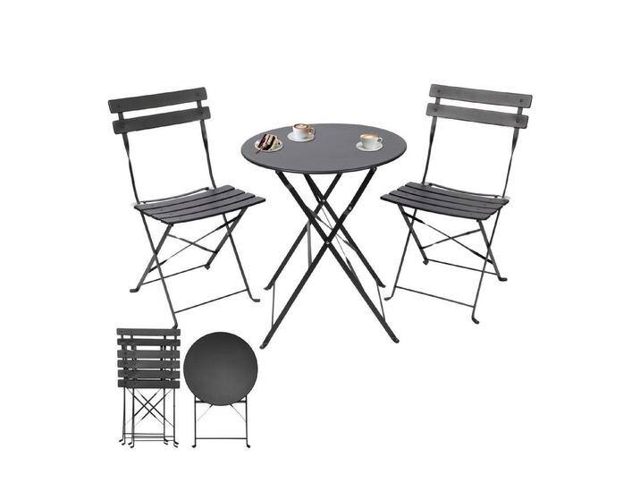 Albatros International Balkonset Bistroset3-teilig Schwarz Bistrotisch 2 Stühle und Tisch aus Metall, (optimal als Balkonmöbel Set oder Gartenmöbel in modernem Design, Schwarz), klappbare Stühle und Tisch aus robustem Metall von Albatros-International