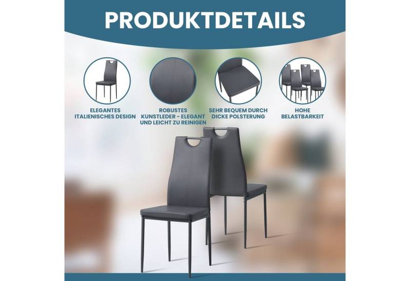 Albatros International Esszimmerstuhl Esszimmerstühle SALERNO 6er Set grau kunstleder Edles Design (6er Set, Grau), edles Italienisches Design, Polsterstuhl, hohe Belastbarkeit, Modern von Albatros International